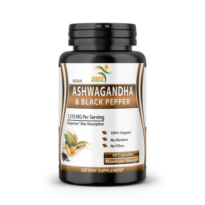 Ashwagandha Extra Strength, Stress & Mood Support with BioPerine - Non GMO, Organic, Gluten-Free, 60 Vegetarian Capsules