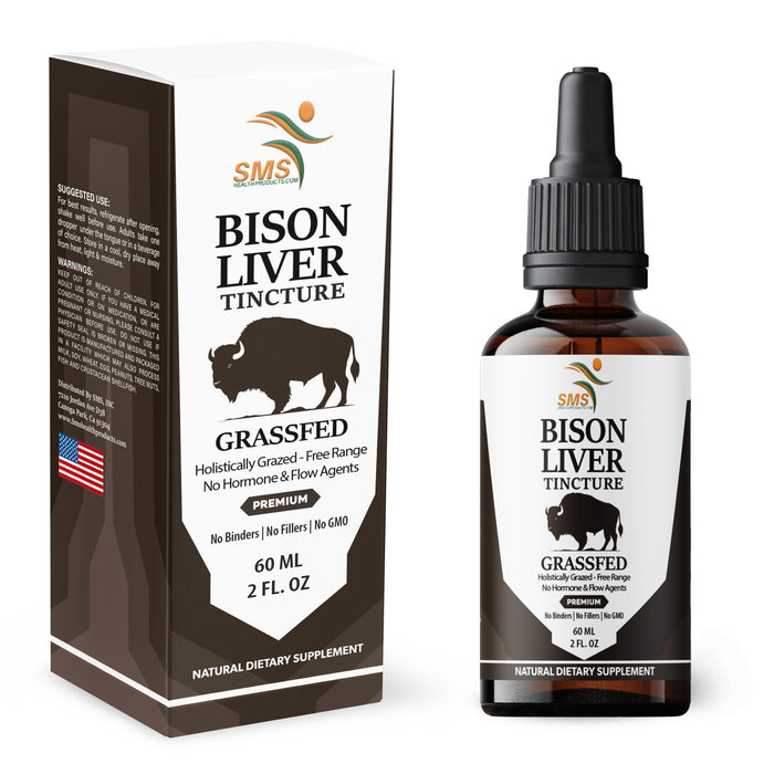 Grass Fed Bison Liver Tincture Supports Energy Production, Digestion, Detoxification, Immunity, Natural Iron Non-GMO - Health Supplement Herbal Drops 2 Fl Oz