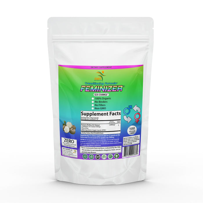 Feminizer Sex Change Pills by SMS, 100 Veggie Caps Pueraria Mirifica 1,000mg Pure 10:1 Root Extract Powder - Kwao Krua Kao - Premium Grade, Organic