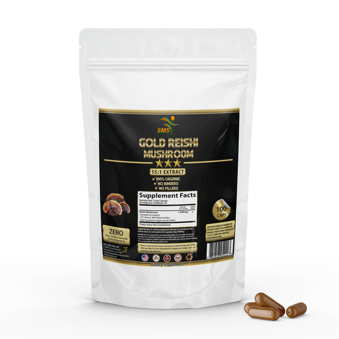 Reishi Extract Mushroom Pills (40% Polysaccharides) 1,000mg Per Serving - 100 Veggie Capsules for Longevity - Non-GMO Reishi Capsules for Improved Sleep and Relaxation By SMS
