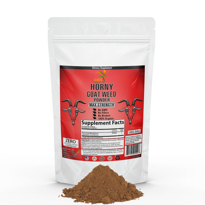 Maximum Strength Organic Horny Goat Weed by SMS for Men and Women, 100 Grams, Organic Epimedium Powder for Energy and Immune System Booster, Vegan