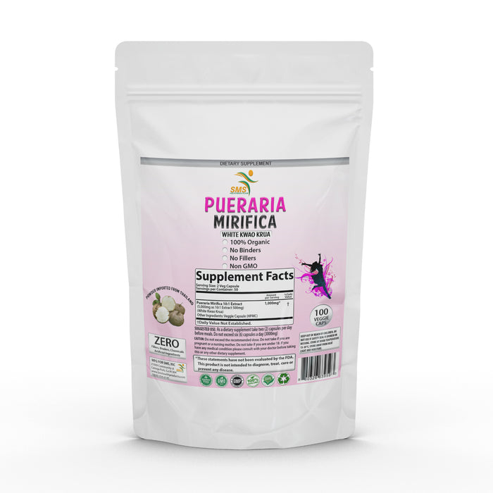 White Pueraria Mirifica Dietary Supplement Farmed Pure Extract Organic Vegan 100 Capsules