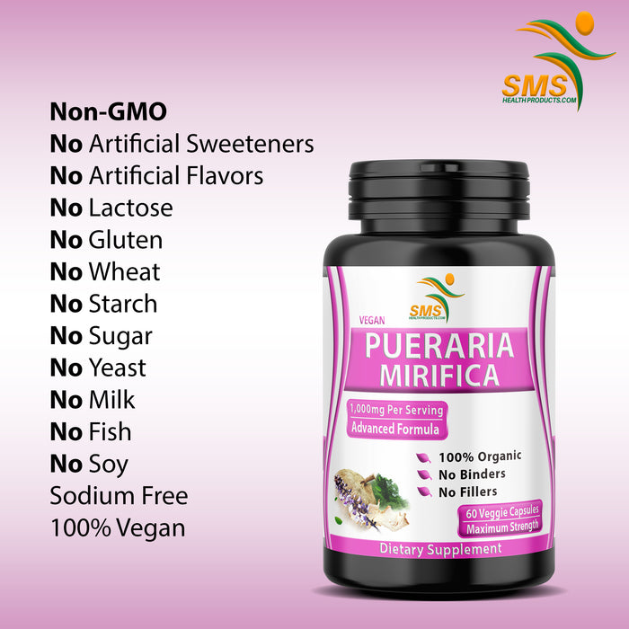 Pure Pueraria Mirifica Supplement 500mg Root Extract Powder Capsules Promotes Women’s Health, Organic Natural Herbal