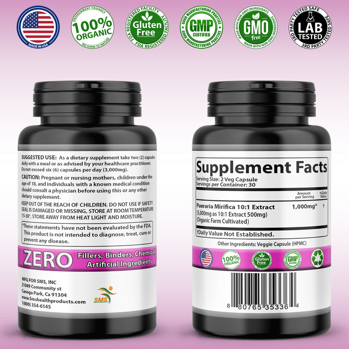 Pure Pueraria Mirifica Supplement 500mg Root Extract Powder Capsules Promotes Women’s Health, Organic Natural Herbal