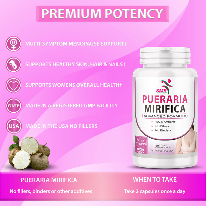 Pure Pueraria Mirifica Supplement 500mg Root Extract Powder Capsules Promotes Women’s Health, Organic Natural Herbal