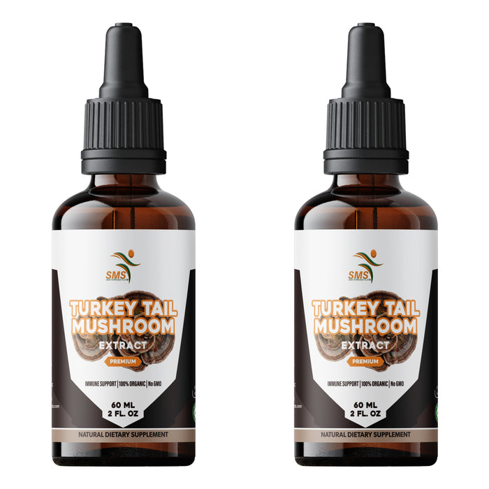 Turkey Tail Mushroom Drops (Trametes versicolor) | Alcohol-Free Tincture | Herbal Supplement | Vegan | 4 fl oz (2 Pack) Liquid Extract
