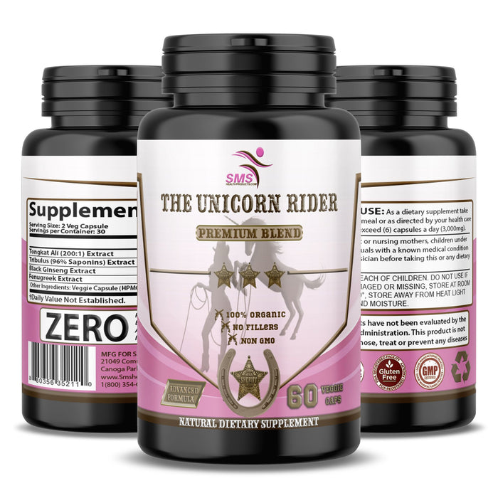 Unicorn Rider with Tongkat Ali, Tribulus, Black Ginseng & Fenugreek, Vegetarian, The Unicorn rider Supplement , Women's Performance Aid Pills 60 Veggie Capsules