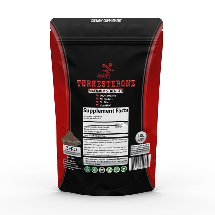 Turkesterone Pills Male Performance Supplement,1200mg Daily, AKA (Ajuga Turkestanica Extract Std. to 10% ) 100 Veggie Capsules