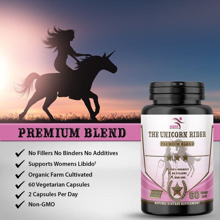 Unicorn Rider with Tongkat Ali, Tribulus, Black Ginseng & Fenugreek, Vegetarian, The Unicorn rider Supplement , Women's Performance Aid Pills 60 Veggie Capsules