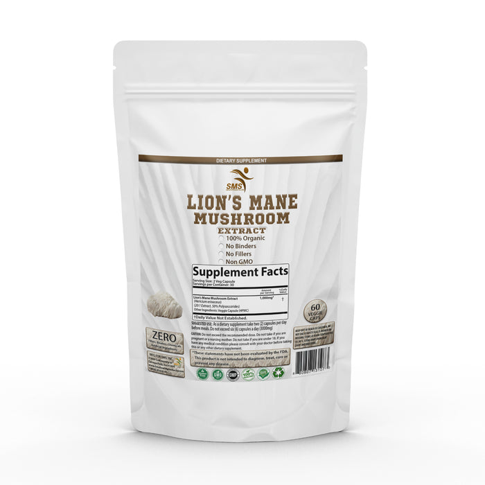 Lion's Mane Pills Mushroom Cognition Capsules (60 Capsules) Lions Mane Mushroom Powder Extract Capsules | Brain Supplement, Brain Vitamins, Focus Supplement