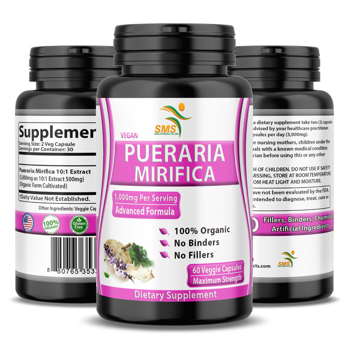 Pure Pueraria Mirifica Supplement 500mg Root Extract Powder Capsules Promotes Women’s Health, Organic Natural Herbal
