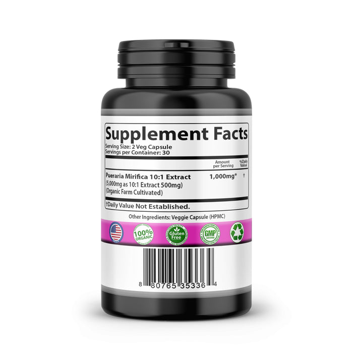 Pure Pueraria Mirifica Supplement 500mg Root Extract Powder Capsules Promotes Women’s Health, Organic Natural Herbal