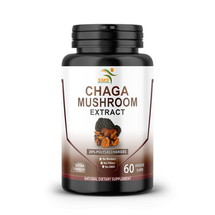 Chaga Mushroom (Inonotus Obliquus) Extract 30% Polysaccharides Digestive and Immune Support Organic Vegetable Capsules 60 Count Non-GMO Supplement