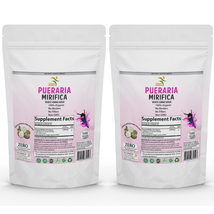 White Pueraria Mirifica Dietary Supplement Farmed Pure Extract Organic Vegan 100 Capsules