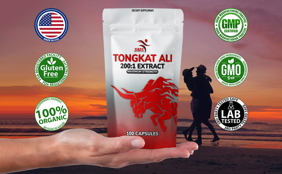 Tongkat Ali 200:1 Concentrate Extract, Premium Longjack, Pasak Bumi Supplement for Men and Women, Organic, Vegan 100 Veggie Caps