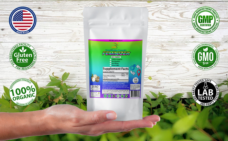 Feminizer Sex Change Pills by SMS, 100 Veggie Caps Pueraria Mirifica 1,000mg Pure 10:1 Root Extract Powder - Kwao Krua Kao - Premium Grade, Organic