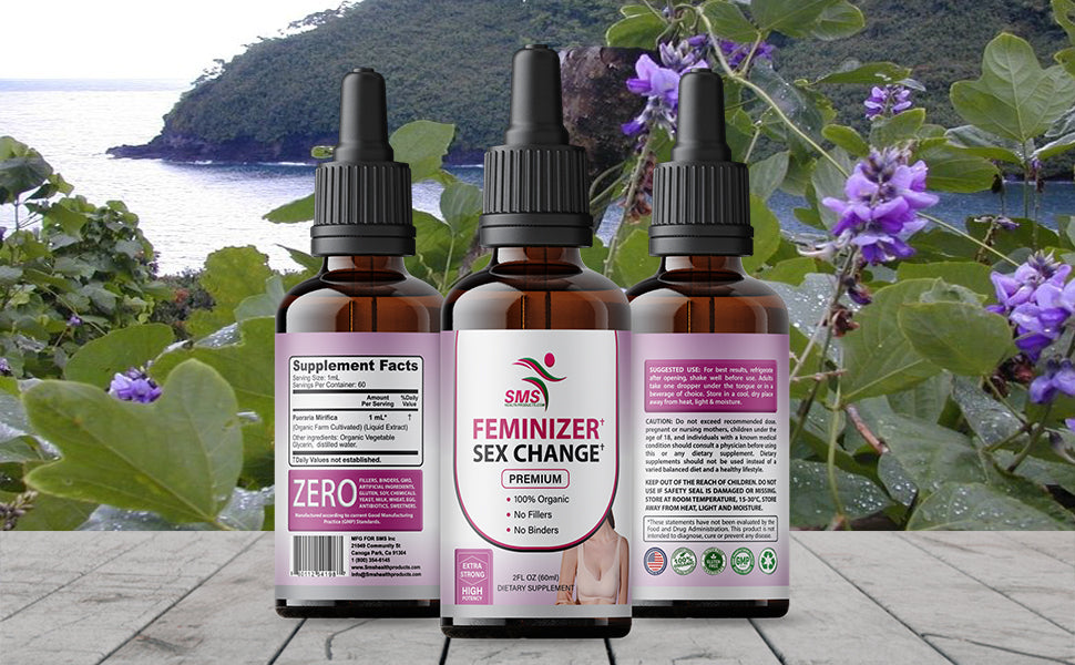 Feminizer by SMS, Pueraria Mirifica Drops | Premium Grade | Herbal Liquid Extract | Non-GMO, Organic, Vegan, Alcohol Free Tincture | 2 Fl Oz (60ml)