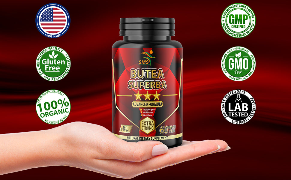 Butea Superba Root by SMS 1,000mg | 60 Vegetable Capsules | Male Performance Premium Supplement | Non GMO, Gluten Free Supplement | Organic
