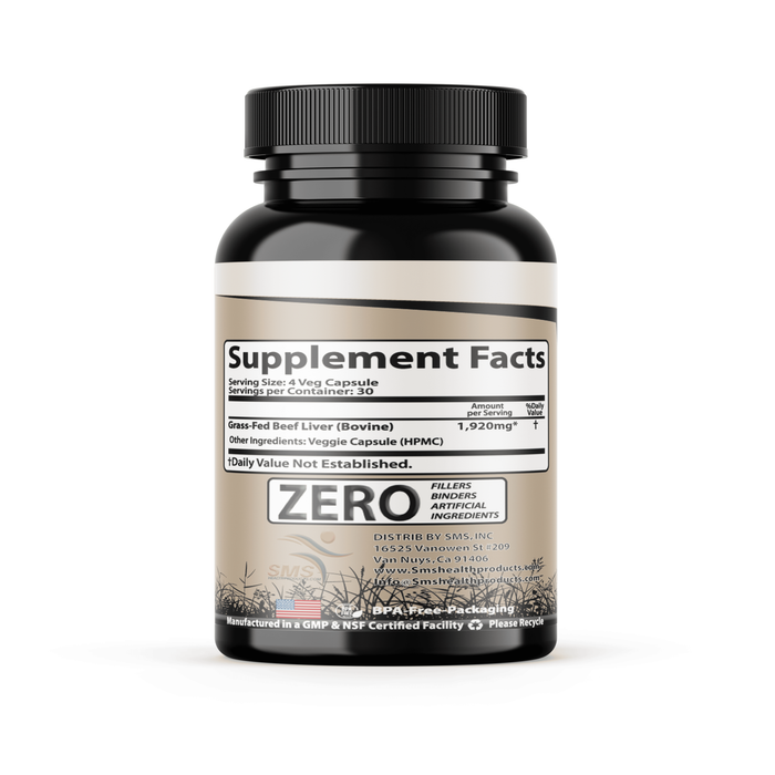 Grass Fed Desiccated Beef Liver Capsules (120 Pills, 480 - 500mg Each) - Natural Iron, Vitamin A, B12 for Energy - Humanely Pasture Raised Undefatted Without Hormones or Chemicals
