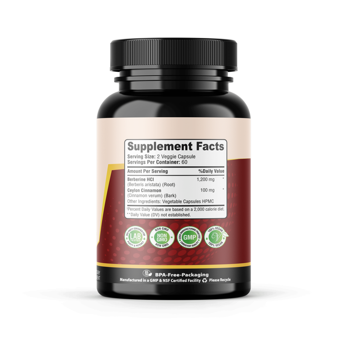 Premium Berberine HCL 1200mg, True Ceylon Cinnamon, 120 Capsules, Berberine HCI Root Supplement for Immune Support and Overall Wellness