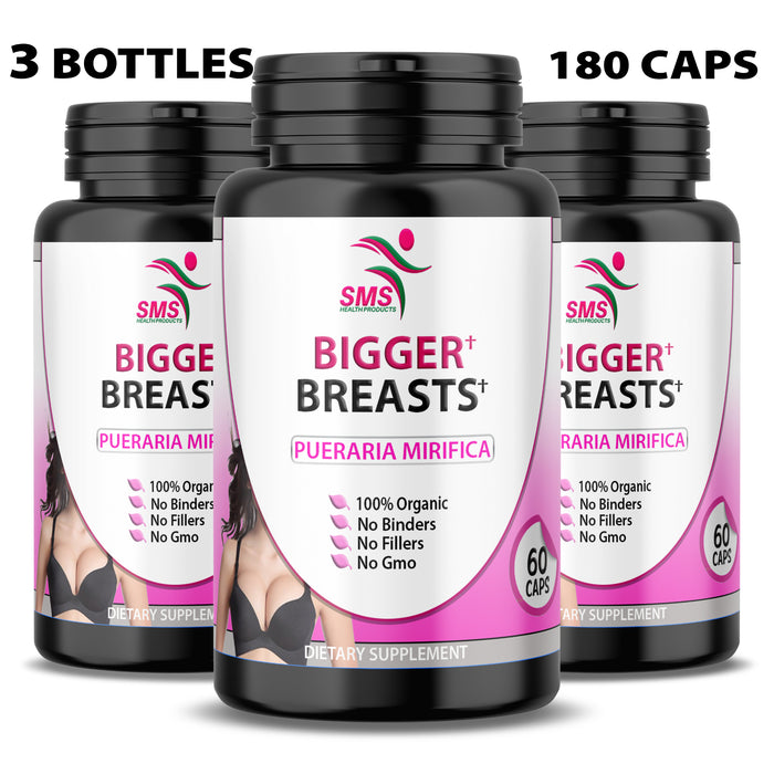 Bigger Breasts by SMS Pueraria Mirifica Supplement 500mg Root Extract Powder Veggie Capsules Promotes Women's Health, Organic Natural Herbal
