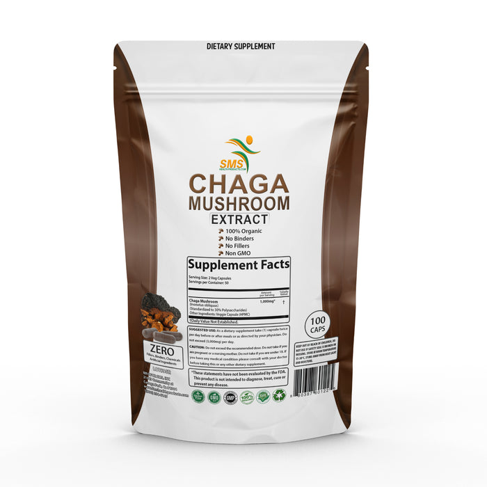 Chaga Mushroom Capsules 30% Polysaccharides - Organic Mushroom Supplement with Chaga Extract - Chaga Mushroom Powder for Energy, Digestion, & Immune Support - Mushroom Extract, Non-GMO, 60 Veggie Caps