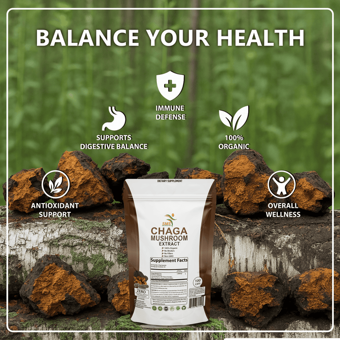 Chaga Mushroom Capsules 30% Polysaccharides - Organic Mushroom Supplement with Chaga Extract - Chaga Mushroom Powder for Energy, Digestion, & Immune Support - Mushroom Extract, Non-GMO, 60 Veggie Caps