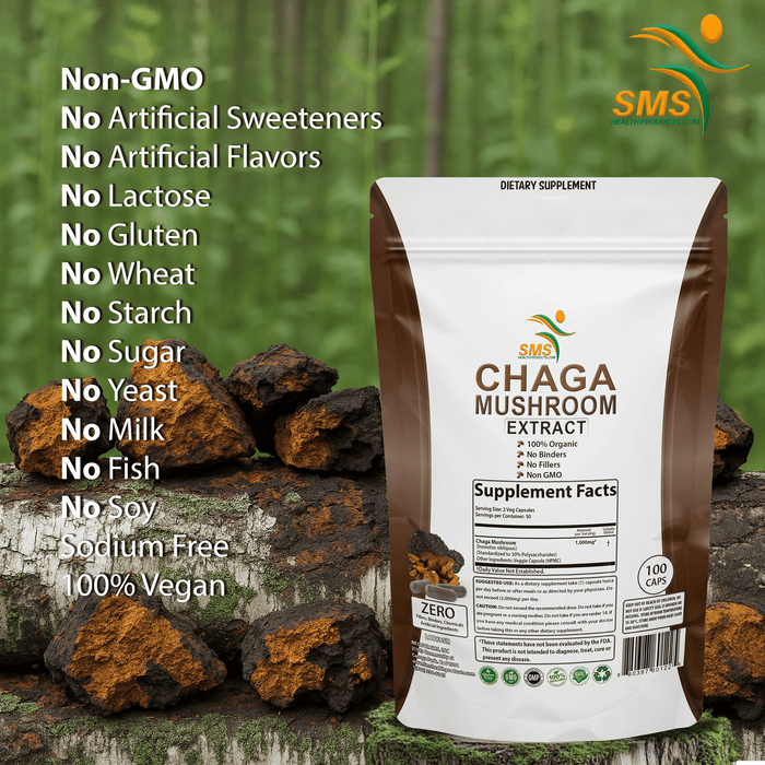 Chaga Mushroom Capsules 30% Polysaccharides - Organic Mushroom Supplement with Chaga Extract - Chaga Mushroom Powder for Energy, Digestion, & Immune Support - Mushroom Extract, Non-GMO, 60 Veggie Caps