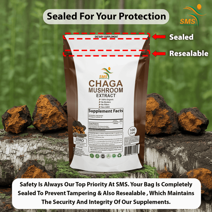 Chaga Mushroom Capsules 30% Polysaccharides - Organic Mushroom Supplement with Chaga Extract - Chaga Mushroom Powder for Energy, Digestion, & Immune Support - Mushroom Extract, Non-GMO, 60 Veggie Caps