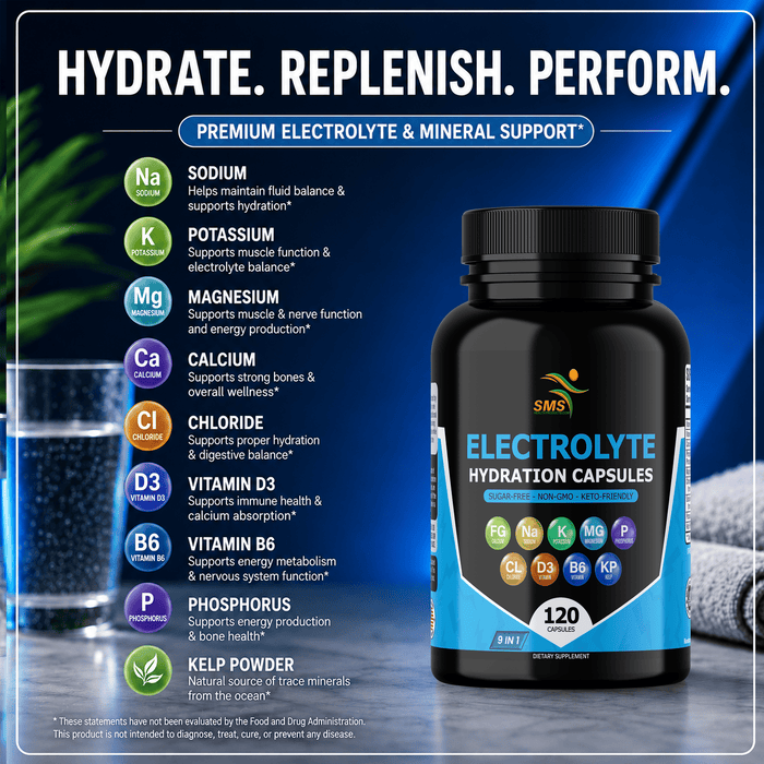 Electrolyte Capsules, Hydration Support, No Fillers, Magnesium, Potassium, Sodium & Chloride, Keto Friendly, Vegan, Made in USA, 120 Capsules