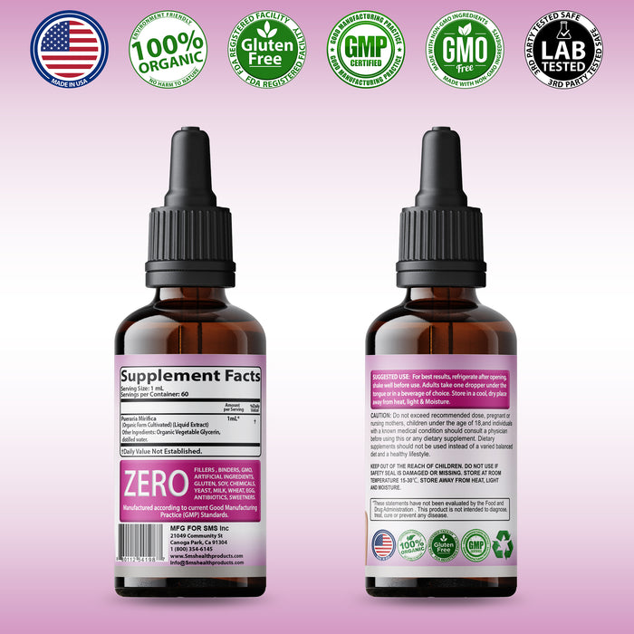 Feminizer by SMS, Pueraria Mirifica Drops | Premium Grade | Herbal Liquid Extract | Non-GMO, Organic, Vegan, Alcohol Free Tincture | 2 Fl Oz (60ml)