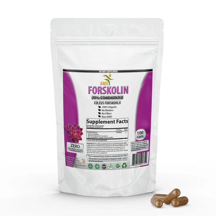 Pure Forskolin Extract Supplement with Potent Coleus Forskohlii 20% Standardized 1,000 mg for Enhanced Energy - Plant-Based Energy Supplements for Women and Men - 100 Veggie Capsules