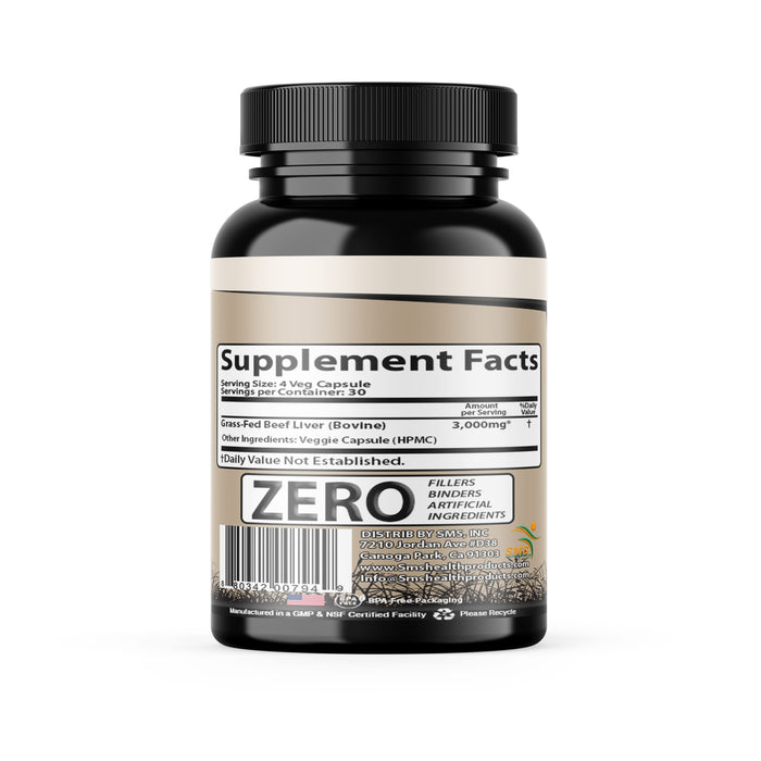 Grass Fed Desiccated Beef Liver Capsules (120 Pills, 750mg Each) - Natural Iron, Vitamin A, B12 for Energy - Humanely Pasture Raised Undefatted Without Hormones or Chemicals