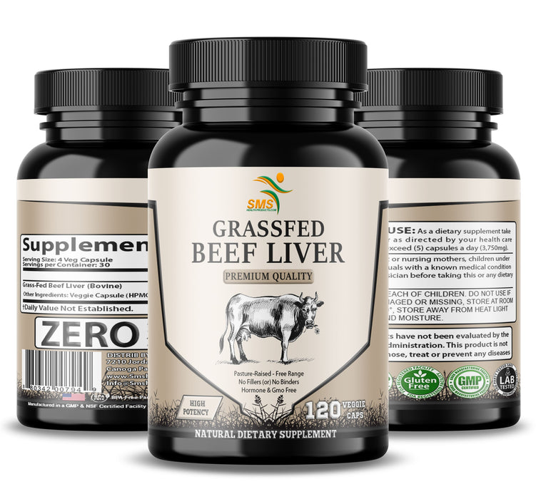 Grass Fed Desiccated Beef Liver Capsules (120 Pills, 750mg Each) - Natural Iron, Vitamin A, B12 for Energy - Humanely Pasture Raised Undefatted Without Hormones or Chemicals