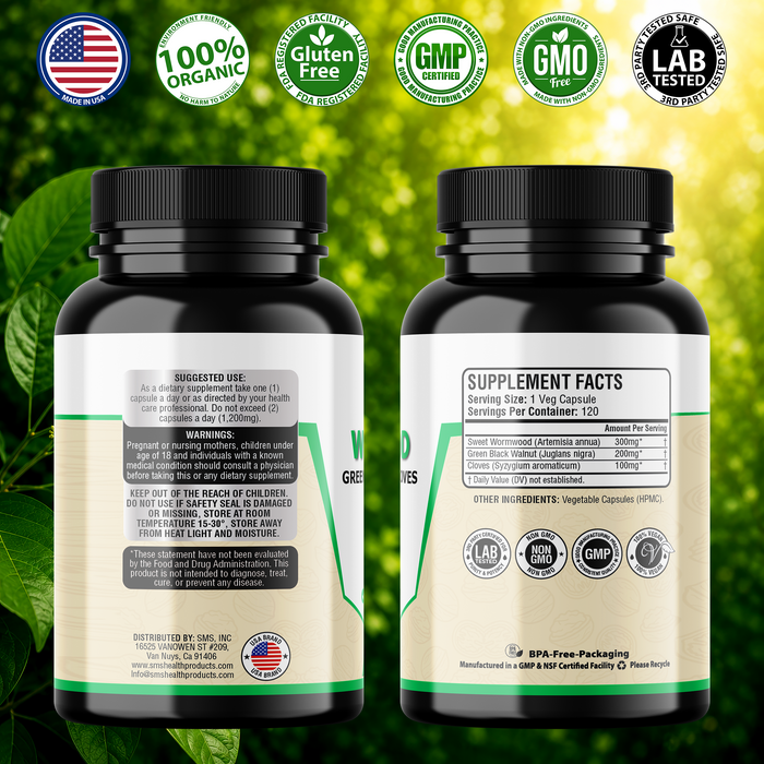 Wormwood Black Walnut & Clove Capsules, No Fillers, Herbal Cleanse Supplement for Digestive Support & Wellness, 120 Veggie Capsules