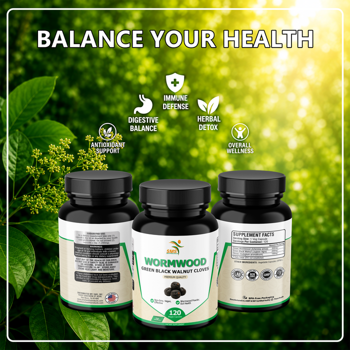 Wormwood Black Walnut & Clove Capsules, No Fillers, Herbal Cleanse Supplement for Digestive Support & Wellness, 120 Veggie Capsules