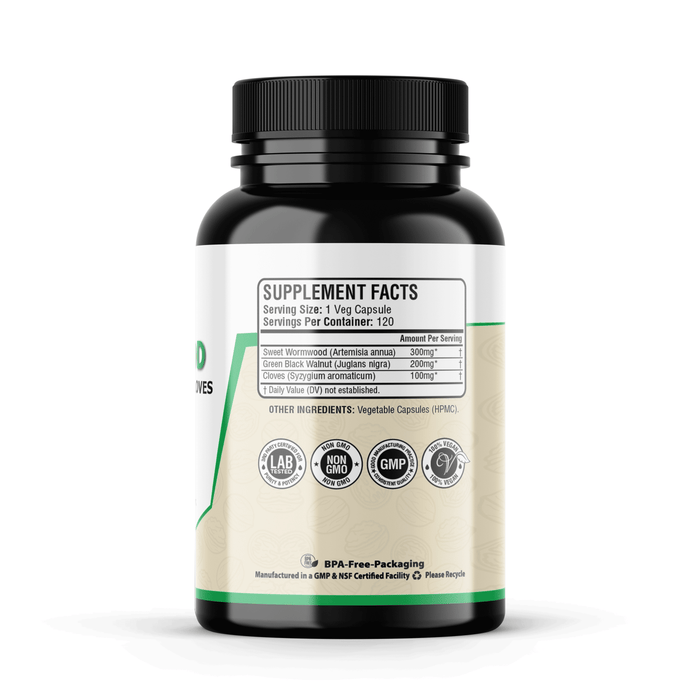 Wormwood Black Walnut & Clove Capsules, No Fillers, Herbal Cleanse Supplement for Digestive Support & Wellness, 120 Veggie Capsules