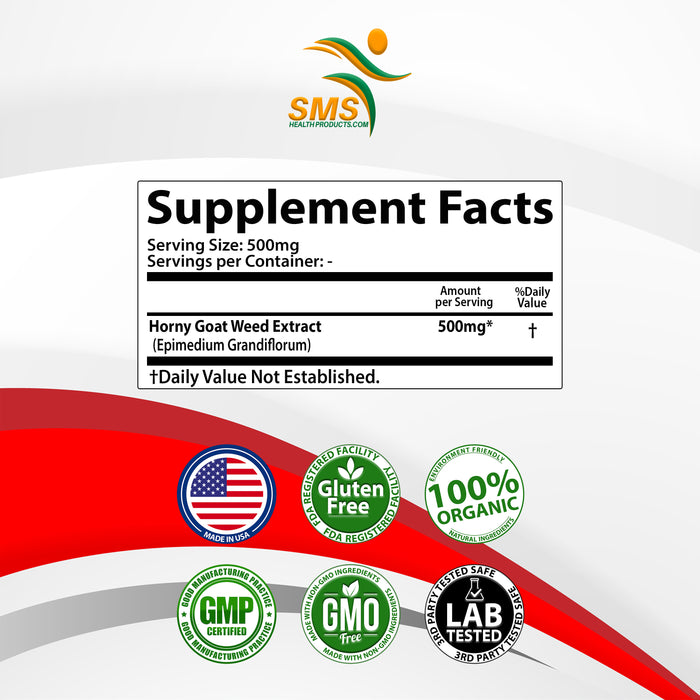 Maximum Strength Organic Horny Goat Weed by SMS for Men and Women, 100 Grams, Organic Epimedium Powder for Energy and Immune System Booster, Vegan