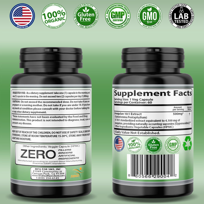 Jiaogulan Pills, 60 Veggie Capsules (Extract 10:1, Vegetarian, Non-GMO & Gluten-Free) Gynostemma AMPK Metabolic Activator Pentaphyllum