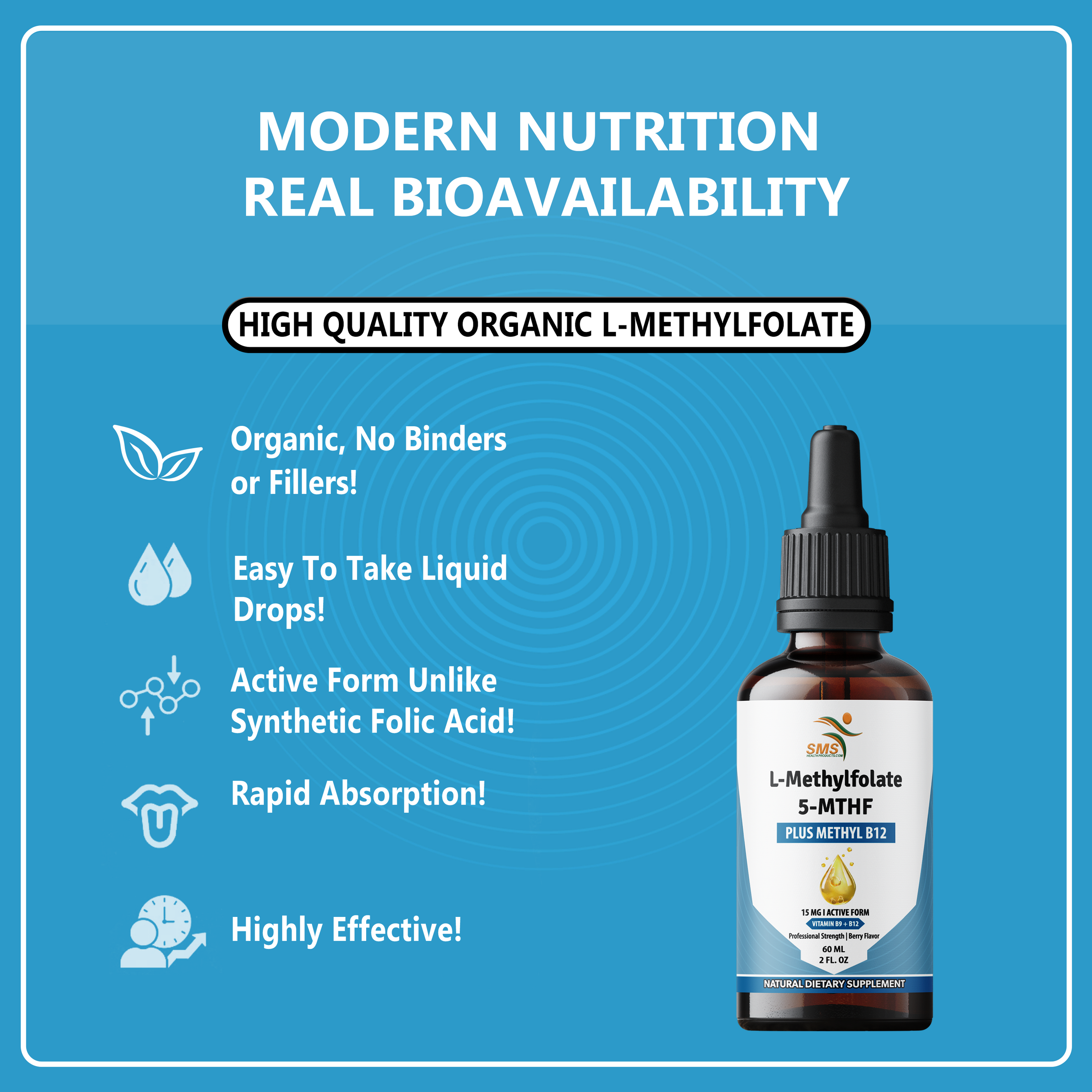 L-Methylfolate 15mg + Methyl B12 Liquid Drops – High Potency Sublingua ...