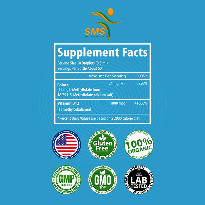L-Methylfolate 15mg + Methyl B12 Liquid Drops – High Potency Sublingual Formula with Natural Berry Flavor – Active 5-MTHF & Bioactive B12 for Mood, Cognitive Health & Methylation Support (2oz)