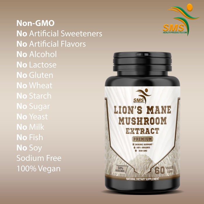 Lions Mane Mushroom Capsules (60 Capsules) Lions Mane Mushroom Powder Extract Capsules | Brain Supplement, Brain Vitamins, Focus Supplement