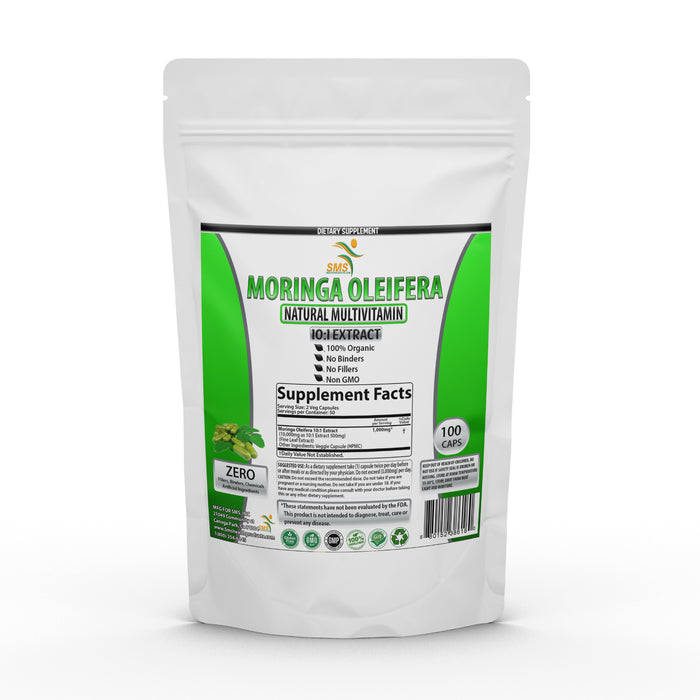 Moringa Oleifera 100 Veggie Capsules – 100% Pure Leaf Powder - 1000mg Per Serving - Complete Green Superfood Supplement - No Fillers, Binders - Pure Miracle Tree Moringa Super Greens Powder