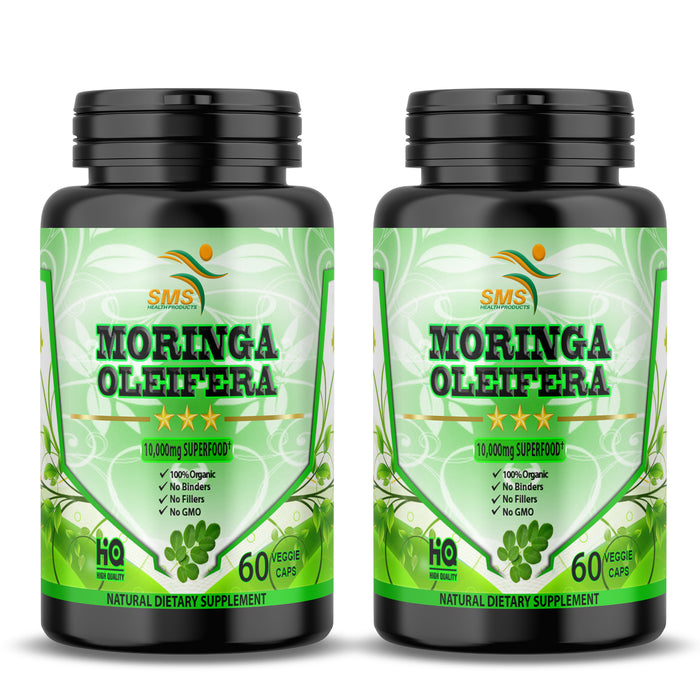 Moringa Capsules Equiv to 10,000 mg Moringa Powder - Immune Support Green Superfood Moringa Oleifera Pills Rich Antioxidant Properties Vegan Friendly Anti Aging Support - 60 Veggie Capsules by SMS