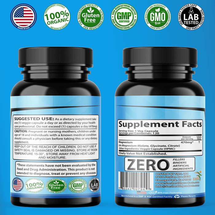 Magnesium Complex | 470mg of Magnesium Glycinate, Malate, & Citrate for Muscles, Nerves, & Energy | High Absorption | Vegan, Non-GMO | 120 Capsules