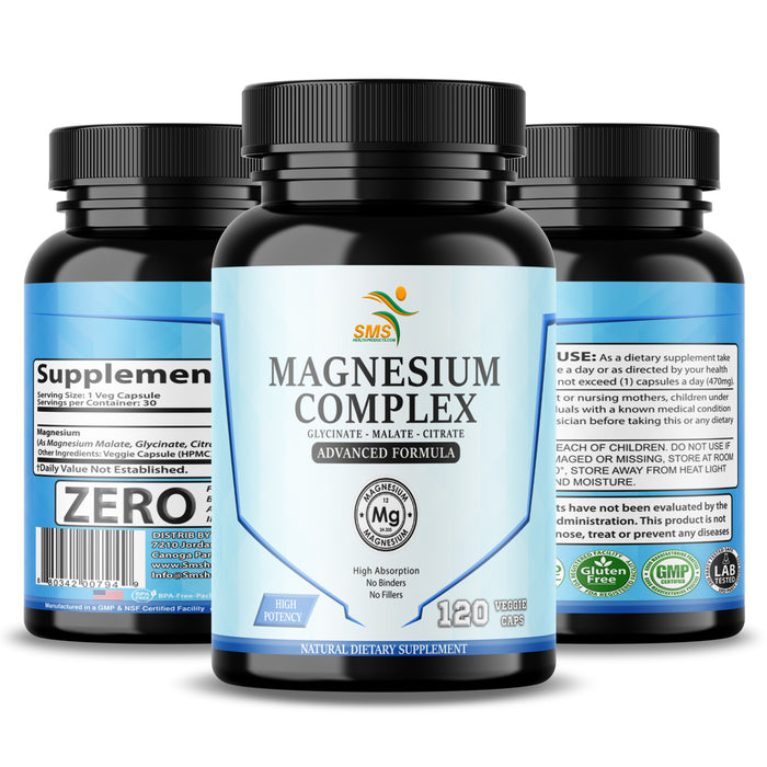 Magnesium Complex | 470mg of Magnesium Glycinate, Malate, & Citrate for Muscles, Nerves, & Energy | High Absorption | Vegan, Non-GMO | 120 Capsules