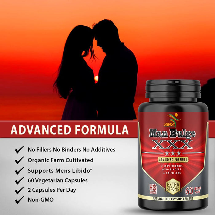 Man Bulge with Tongkat Ali, Tribulus, Black Ginseng & Fenugreek, Vegetarian, Man Bulge Supplement , Mens Performance Aid Pills 60 Veggie Capsules