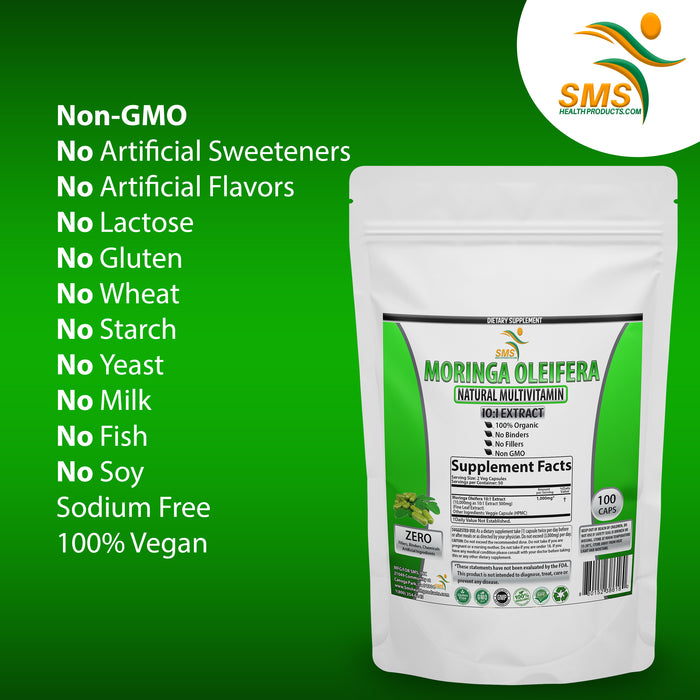 Moringa Oleifera 100 Veggie Capsules – 100% Pure Leaf Powder - 1000mg Per Serving - Complete Green Superfood Supplement - No Fillers, Binders - Pure Miracle Tree Moringa Super Greens Powder