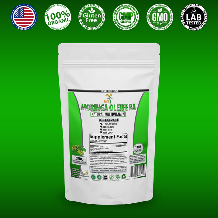 Moringa Oleifera 100 Veggie Capsules – 100% Pure Leaf Powder - 1000mg Per Serving - Complete Green Superfood Supplement - No Fillers, Binders - Pure Miracle Tree Moringa Super Greens Powder