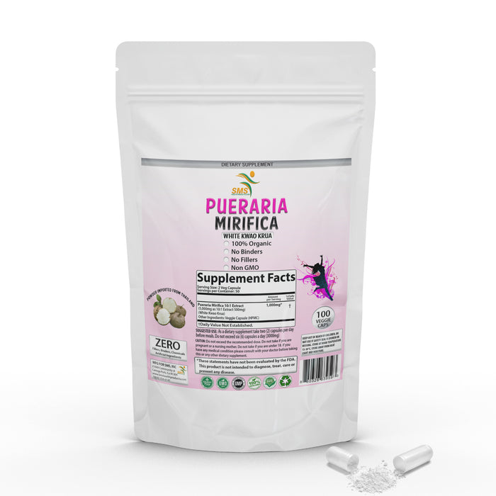 White Pueraria Mirifica Dietary Supplement Farmed Pure Extract Organic Vegan 100 Capsules